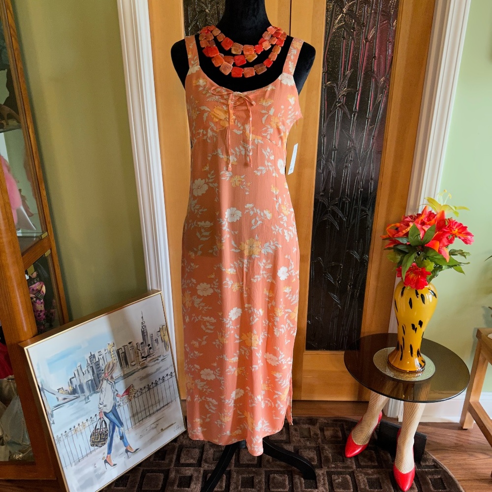 Kohl's SO Goods Orange Floral Midi Dress Junior Size Small NWT